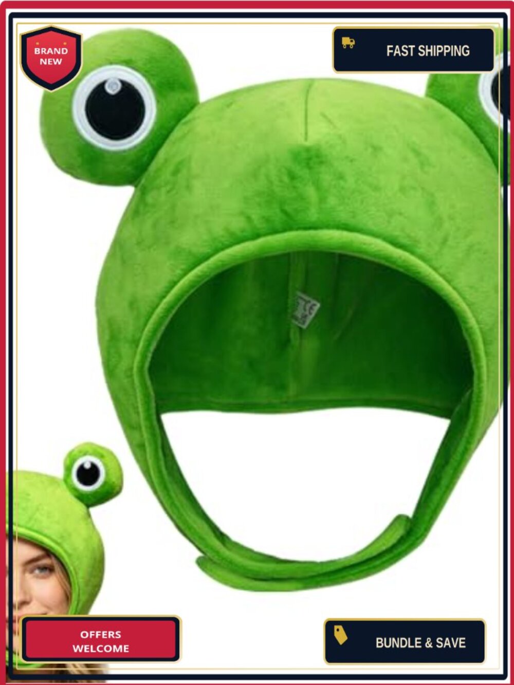 Plush Frog Hat Big Eyes Adult Animal Costume Headwear Cosplay Party